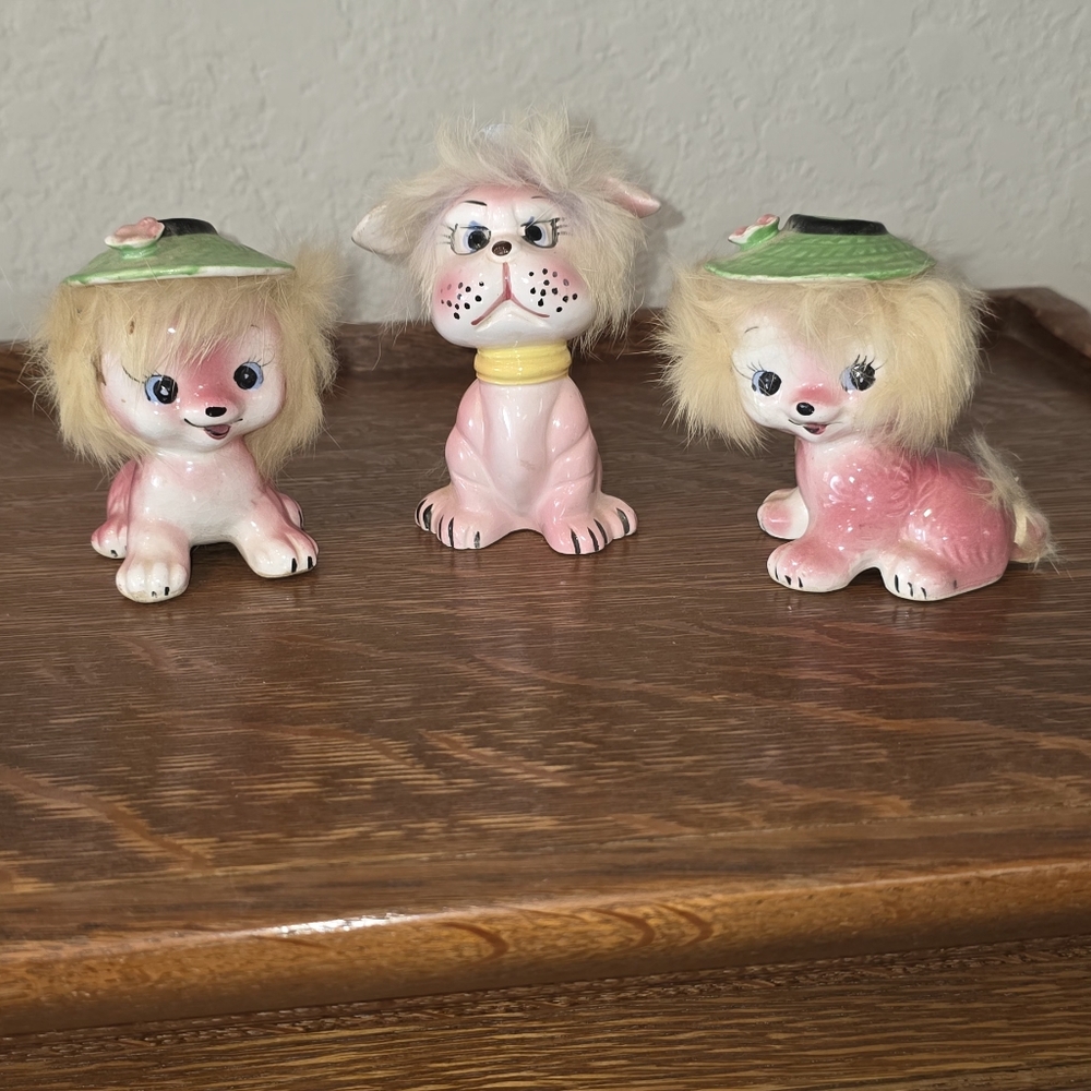 California Creations By Bradley.  Set Of 3 Japan Vintage Ceramic Dog Figurines